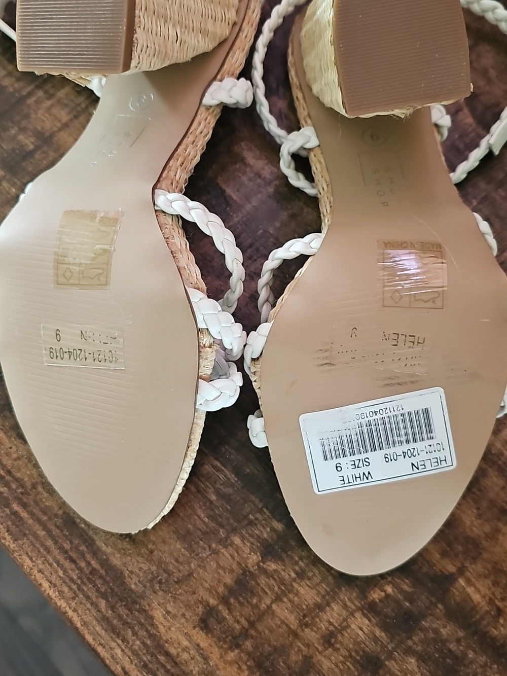 NWOT ShuShop White Braided Strap Woven Block Heels Size 9 - Picture 3 of 5